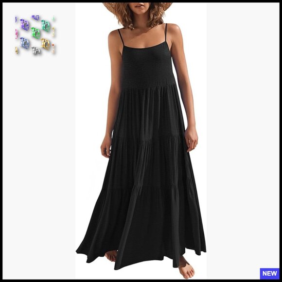 Dresses & Skirts - Boho Maxi Dress Oversized Tiered Flowy Summer Casual Spaghetti Strap Sundress